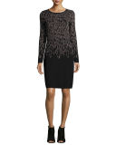 Crewneck Jacquard Long-Sleeve Dress