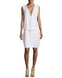 Prudence Plunging-V Shift Dress, Bright White