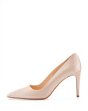 Vernice Mid-Heel Pointy Pump, Nude