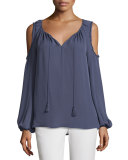 Cathy Cold-Shoulder Silk Blouse