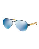Mirrored Metal Aviator Sunglasses, Blue