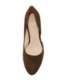 Lily Suede Half-D'Orsay Pump, Chocolate