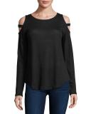 Lynn Cold-Shoulder Long-Sleeve Tee, Black