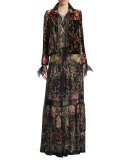 Galaxy Garden-Print Tiered Maxi Skirt, Red/Black