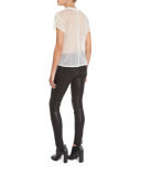 High-Rise Lace-Up Leather Jeans, Black