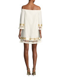 Off-the-Shoulder Tassel Cocktail Dress, Ivory