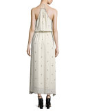 Talitha Embroidered Silk Strappy Racerback Gown, Antique