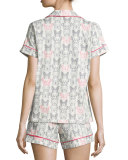 Butterfly-Print Shorty Pajama Set, Black/Pink