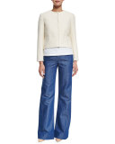 Butterfly-Sleeve Jewel-Neck Top, White