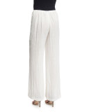 Crinkled Linen Wide-Leg Pants, Petite