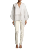 Belinda Split-Neck Caftan Top, Ivory