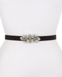Floral Rhinestone-Buckle Silk Faille Belt