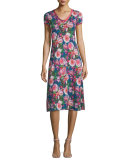 Rose-Print Short-Sleeve Dress