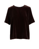 Half-Sleeve Jewel-Neck Velvet Tee, Raisin