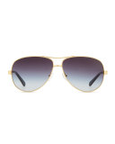 Metal Aviator Sunglasses with Logo Arms, Golden/Black