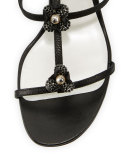 Floral-Embellished Karung Sandal, Black