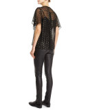 Tonia Metallic-Trim Sheer Chiffon Blouse, Black