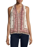 Valles Print Top, Almond