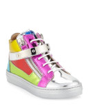 Shooting Metallic Mid-Top Leather Sneaker, Multicolor, Infant/Toddler