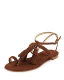 Tasselites Suede Tassel Flat Thong Sandal, Walnut