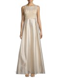 Sleeveless Sequined-Bodice Taffeta Gown 