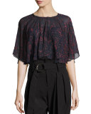 Anida Floral Voile Top, Dark Navy/Red