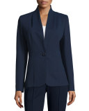 Collarless One-Button Jacket, Midnight Blue