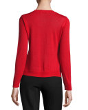 Corsetry-Stitched Wool Crewneck Sweater, Red
