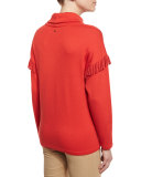 Heritage Fringe-Trim Turtleneck Sweater, Red