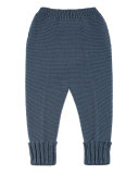Knit Ribbed-Trim Leggings, Blue, Size 3-12 Months