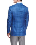 Milano Cashmere/Silk Plaid Two-Button Jacket, Light Blue