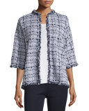 Half-Sleeve Tweed Jacket W/ Fringe Trim