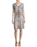 Leopard Fit-and-Flare Dress W/Belt, Beige Combo