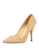 licorice suede point-toe pump, light camel