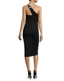 One-Shoulder Grommet Sheath Dress, Black