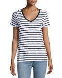 Striped Shrunken V-Neck Tee, White/Black