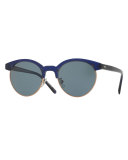 Ezelle Monochromatic Semi-Rimless Sunglasses, Dark Blue