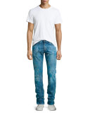 Demon Enzyme Stone Bleached Denim Jeans, Blue