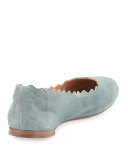 Scalloped Suede Ballerina Flat, Blue Lake