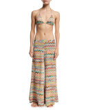 Zigzag Palazzo Coverup Pants, Multicolor