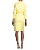 Floral Jacquard Jacket w/ Pencil Skirt, Yellow/White