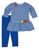 Long-Sleeve Striped Dress w/ Leggings, Royal/White, Size 6-18 Months