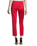 Stretch Faille Cropped Slim-Fit Pants, Cadmium Red