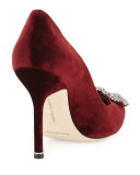 Hangisi Crystal-Buckle Velvet 105mm Pump, Bordo