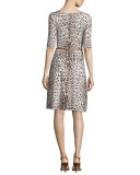 Leopard Fit-and-Flare Dress W/Belt, Beige Combo