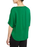 Dolman-Sleeve Silk-Blend Blouse, Emerald