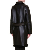 Reversible Shearling Fur Long Coat, Black