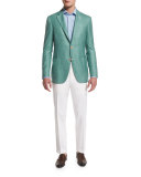 Solid Wool-Blend Two-Button Blazer, Light Green