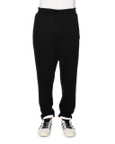 Brushed-Stripes Drawstring Sweatpants, Black/White