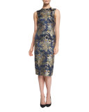Georgia Baroque Silk Brocade Sheath Dress, Petrol/Multi